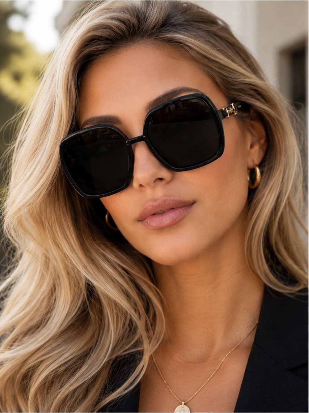 Gucci Oversized Horsebit Embellished Sunglasses w/ Case, Dust Bag & Cloth